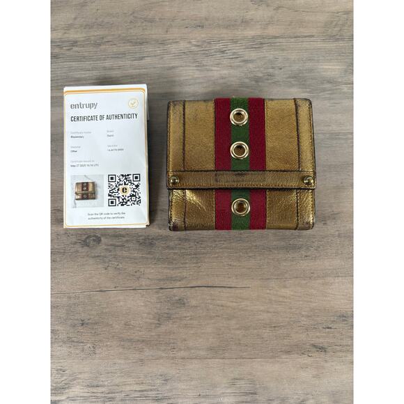Gucci Vintage Gold Leather Tr-Fold Wallet- Cert Authenticity- EUC